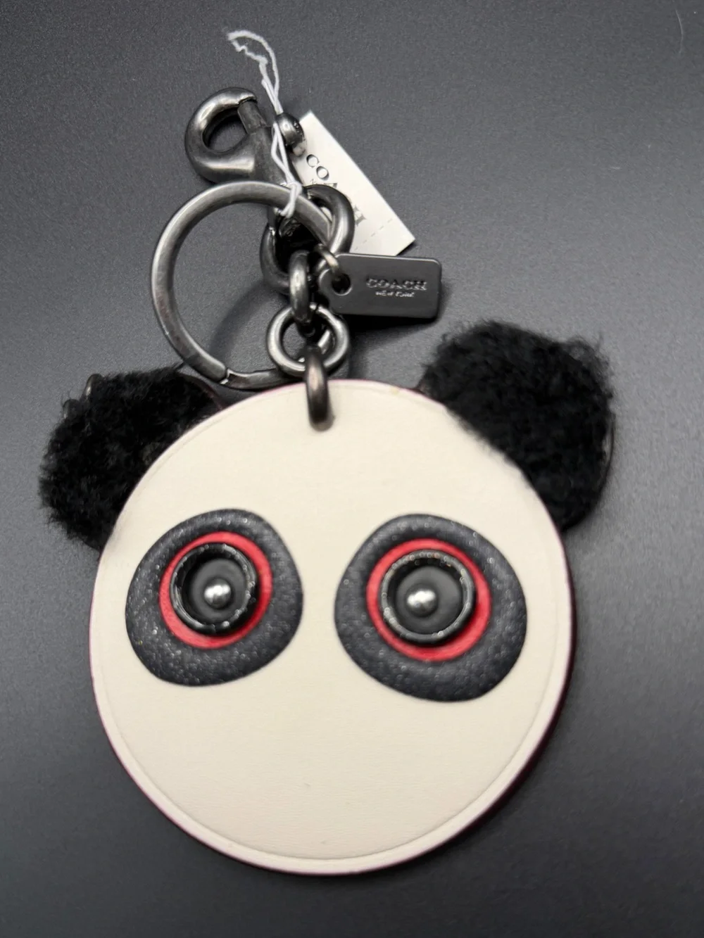 COACH Panda Face Leather Keychain Charm - White/Black